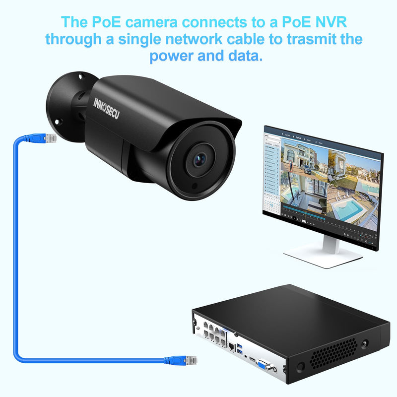 UltraHD 12MP PoE Camera, IP Security Surveillance Bullet Camera for Outdoor Indoor, Waterproof IP67, Built-in Mic, 2.8mm Lens Wide Angle 110 °, Human/Vehicle Detection, INB12LR37E-B (Black) BLACK
