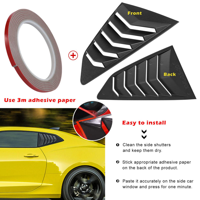 Side Window Louvers for Chevrolet Camaro LS LT RS SS GTS 2010-2015 Windshield Sun Shade Cover Lambo Style Window Cover Matte Black(2pcs)