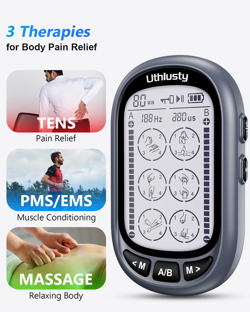  [AUSTRALIA] - TENS Unit Muscle Stimulator for Pain Relief Therapy–Dual Channel 24 Modes TENS Machine&EMS Muscle Stimulator,Upgraded Large Screen Portable Muscle Stimulator for Back,Shoulder,& Neck Pain with 10 Pads One out of Two Light Gray