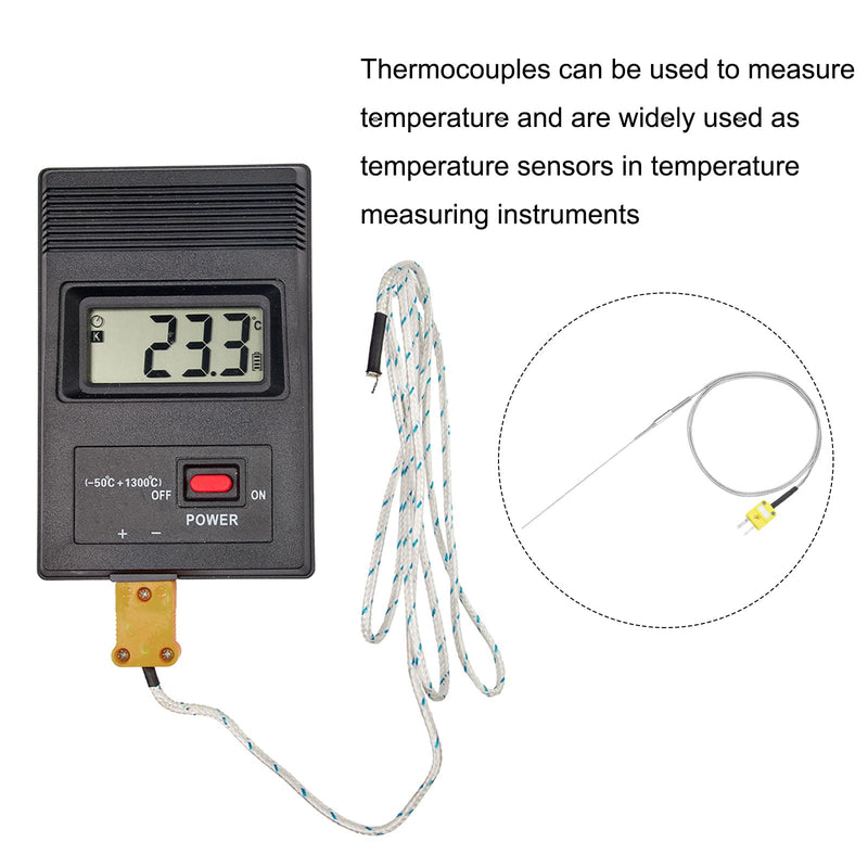 MECCANIXITY K Type Thermocouple with Plug, Meter Temperature Sensor Probe -50 to 1100°C(-58 to 2012°F) Stainless Steel, 0.5x150mm 3.3ft Wire