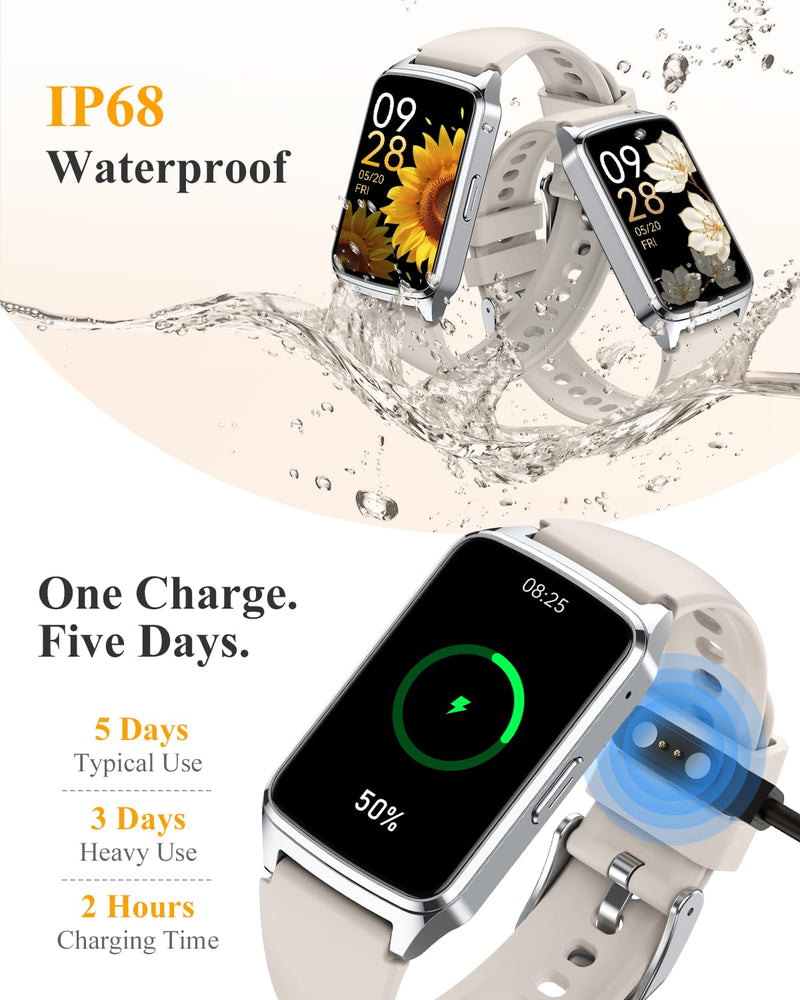 Fitness Smart Watch for Women Men, Step Counter Pedometer for iOS iPhone Android, IP68 Waterproof Activity Tracker with Calorie and Sleep Monitor, 110+ Sport Modes Smartwatch (Starlight) Starlight