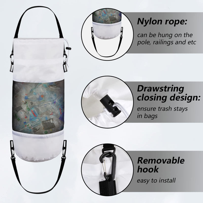 Gersoniel 3 Pack Boat Trash Bags Portable Boat Accessories Mesh Trash Bags Reusable Garbage Can for Kayak Pontoon Camper Fishing Outdoor Storage Cabin Black, Gray, White