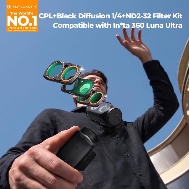 K&F CONCEPT CPL Black Diffusion 1/4 ND2-32 Filter Kit | Compatible with Insta360 Luna Ultra, Magnetic, Ultra-Slim Stowable Versatile, FI061 CPL+Black Diffusion 1/4+ND2-32