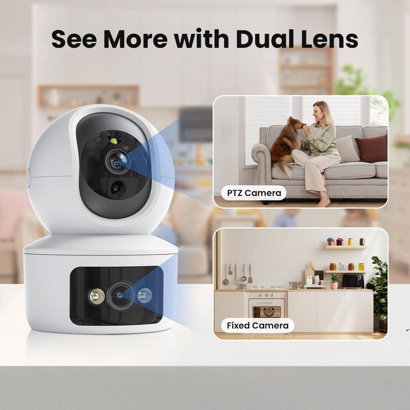 Security Camera, Dual Lens 2.4GHz & 5GHz WiFi Cameras for Home Security Indoor, Pet/Dog/Baby Camera, Security Camera Indoor with 360° Pan&Tilt, Motion Detection and AutoTtracking, Night Vision WiFi Dual lens camera