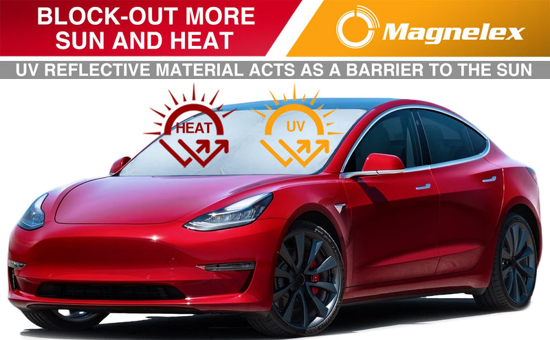 Magnelex Tesla Windshield Sunshade for Model 3 / Model Y | Reflective 240T Material Car Sun Visor with Mirror Cut-Out. Tesla Model 3 Sunshade and Tesla Model Y Sunshade | Foldable Sun Shield for Tesla Model 3/Y