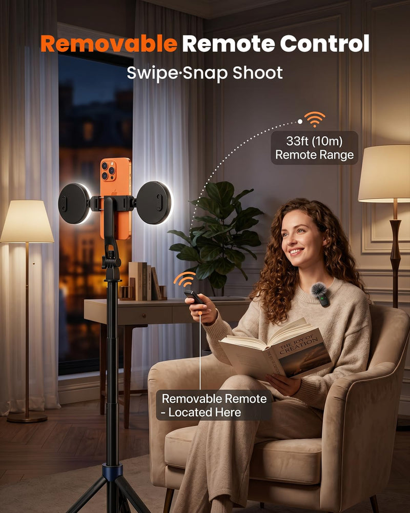 Content Creator Essentials Kit 71" Tripod Light Wireless Microphone &Remote | Vlogging Kit Tripod for iPhone/Android, No App, Selfie Stick Phone Stand for Video Recording Live Streaming TikTok, YouTube