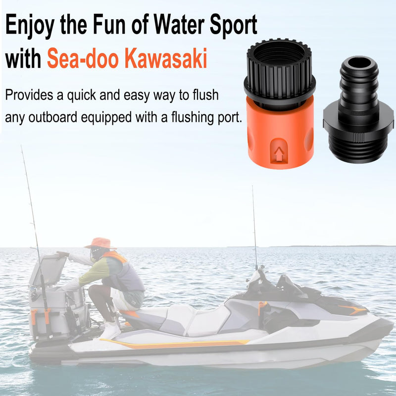 Quick Connect Flush Kit for Sea-Doo, Kawasaki, Yamaha, Honda & Jet Ski - Universal Garden Hose Flush Adapter for PWC, Boat & Outboard Motors Two Orange