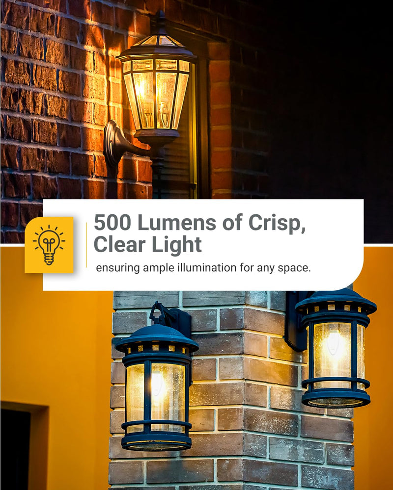 6 Pack Dusk to Dawn LED Outdoor Light Bulb B11, Edison Filament Candelabra Bulbs for Porch Lighting, 500 LM, 5W (40W Equivalent), 3000K Warm White, E12 Base, Photocell Sensor UL 6 Count (Pack of 1) White 3k