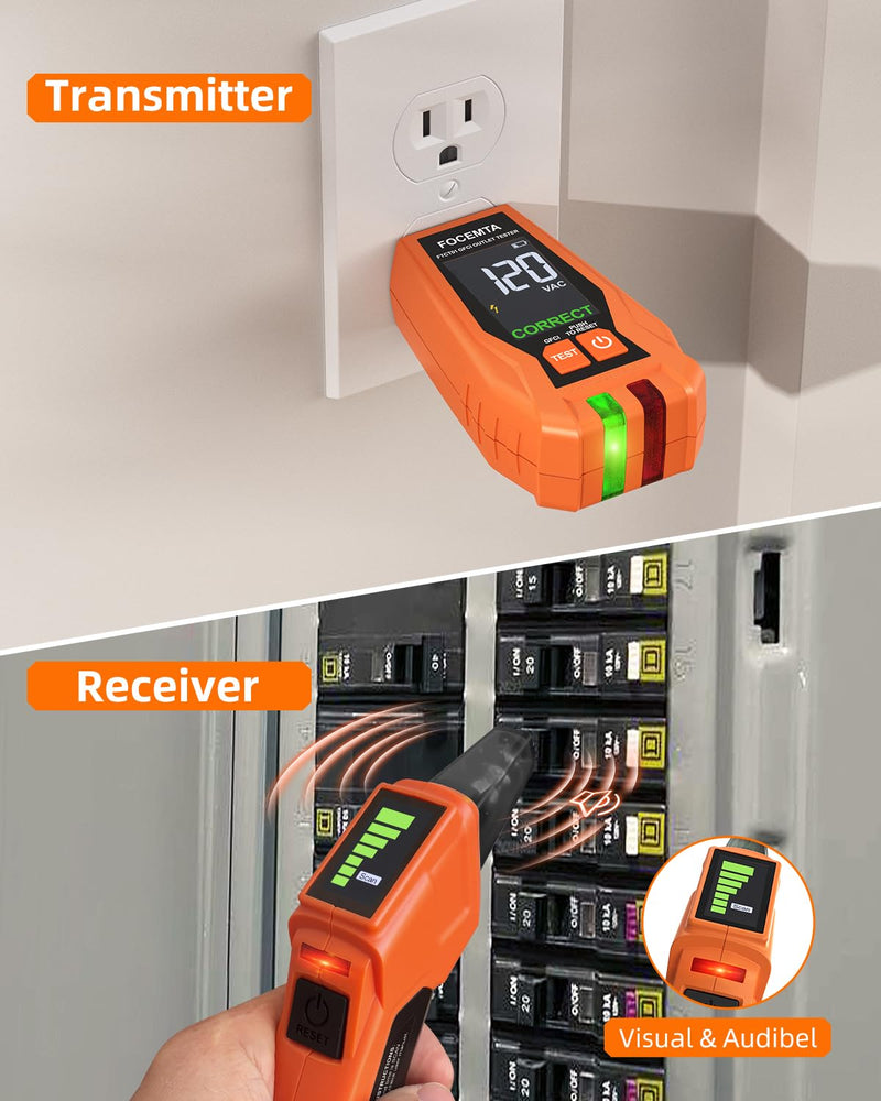 Circuit Breaker Finder & GFCI Outlet Tester with Digital LCD Display, 90-135V Electrical Circuit Tracer Tool for Electricians/DIY – Lightweight (Includes Batteries & Carrying Case) Orange