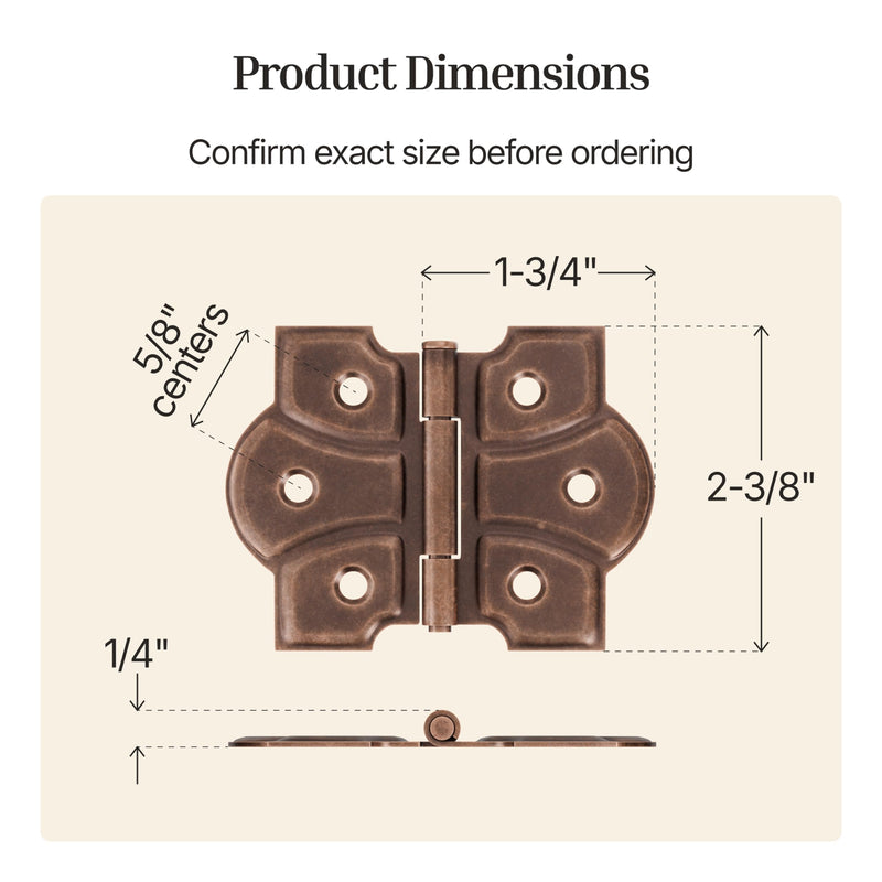 Antique Copper Butterfly Hinges with Removable Pin - Pack of 16 - Surface Mount Cabinet Door Hinges - UA-261-HAC (8) 8 Antique Copper