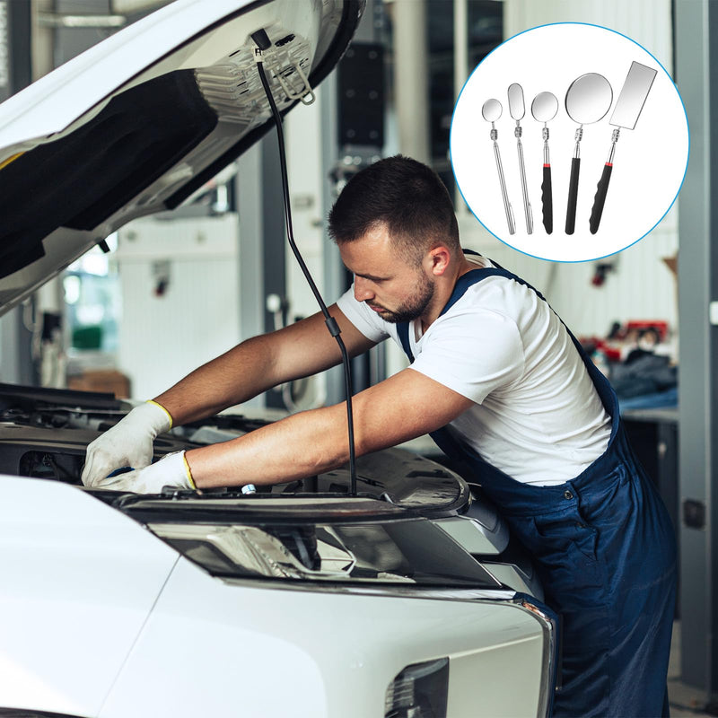5 Pieces Telescoping Inspection Mirror Set Retractable Mechanical Mirror Tool 360 Rotation Mirrors Inspection Tool Stainless Steel Mirrors for Check Observe Vehicle, Car, Eyelashes, Small Parts