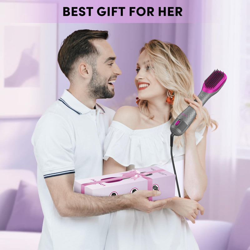 Hair Dryer Brush One Step Blow Dryer and Styler Professional 1200W Powerful Ceramic Tourmaline 3 Heat/2 Speed Settings (Gray) Gray