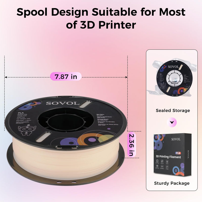 Sovol 3D Printer Photosensitive Filament Single Color Light Change PLA 1kg (2.2 lbs) Spool 3D Printing Materials, Dimensional Accuracy +/- 0.03 mm, 1.75 mm, Light Change Purple 1 KG