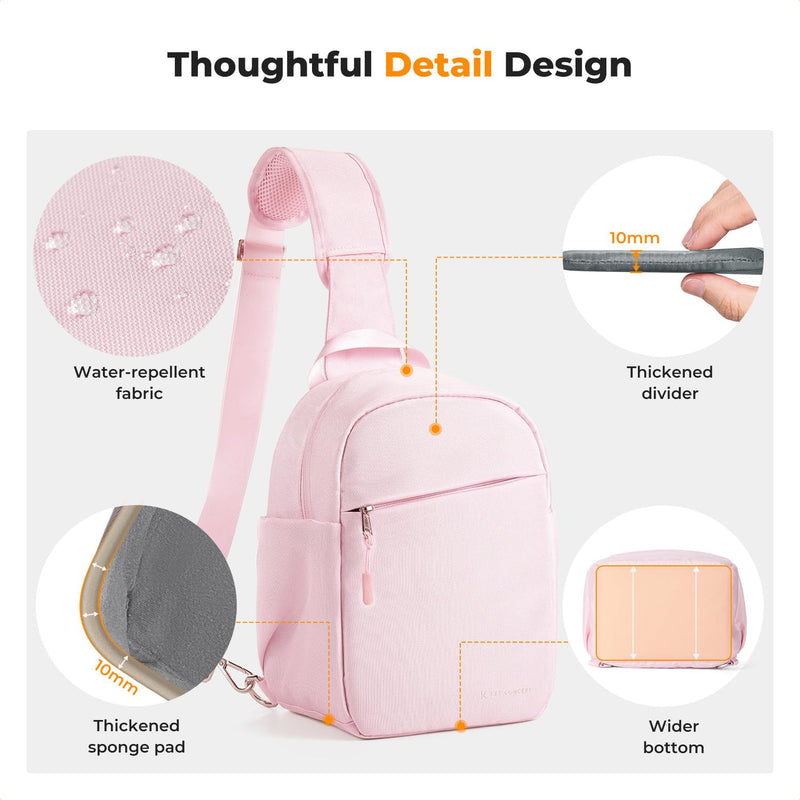 K&F CONCEPT Camera Sling Bag, Compact Crossbody Bag for DSLR Mirrorless | Lightweight Fabric, with Tripod Holder, Quick Access & Custom Dividers, Men & Women, for Sony Canon Nikon, Light Pink, BS06 Sling Bag-5L