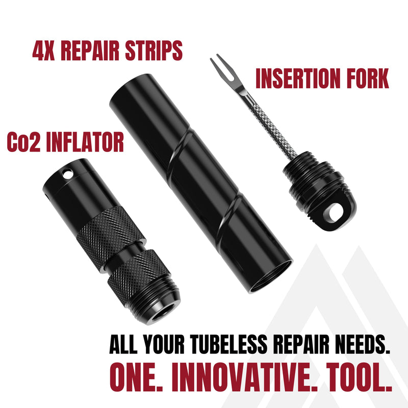 KOM Cycling Tubeless Tire Repair Kit for Bikes 8 Colors! Fixes Mountain Bike and Road Bicycle Tire Punctures Red (PRO with CO2 Inflator)