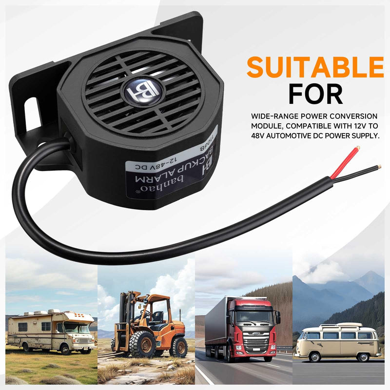 Backup Alarm 110dB 12V-48V Universal Siren Alarms Industrial Heavy-Duty Backup Reverse Warning Alarm with Beeper Tone for Truck Van Freight Car Lorry Heavy Vehicles 1 pc.