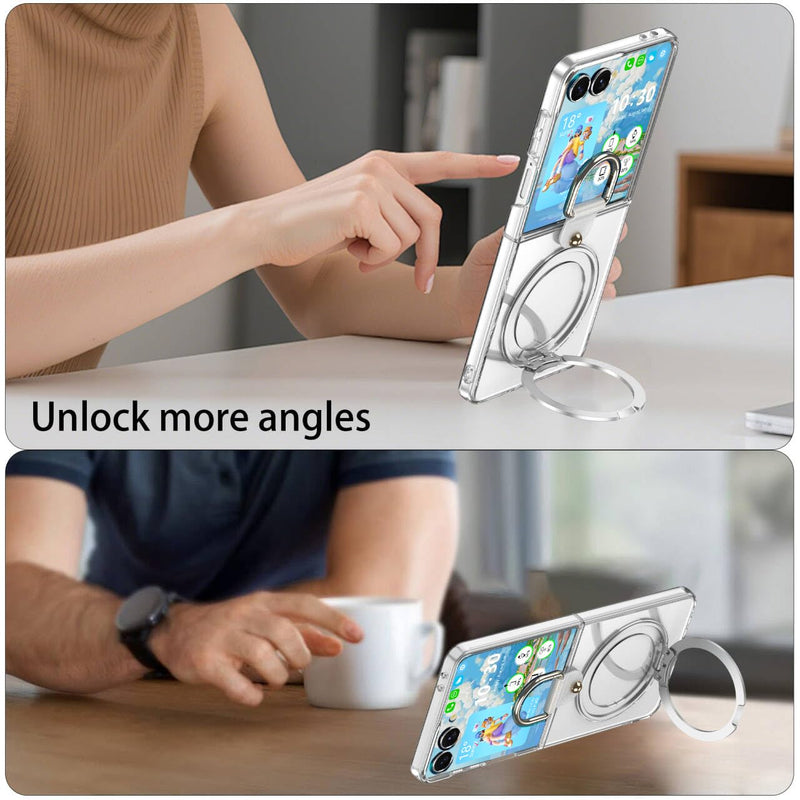 Clear Z Flip 8 Case with Ring 360 Kickstand Hinge Protection for Samsung Flip 8 Case Protective Cover for Galaxy Z Flip 8 5G (2026) - Clear