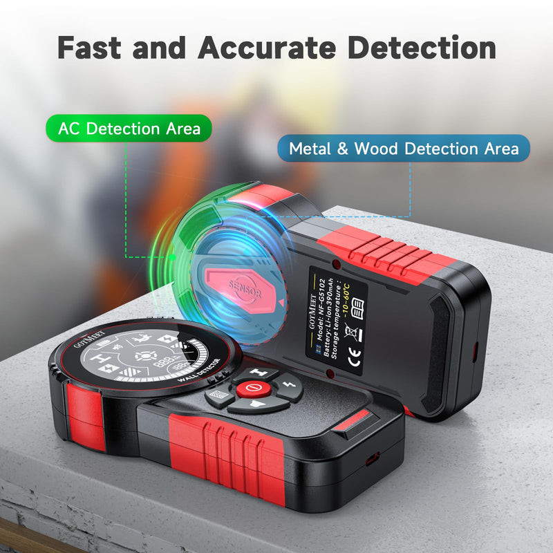 Stud Finder Wall Scanner - Rechargeable Stud Finder Tool with Smart Sensor, HD LCD Display & Audio Alarm, Electronic Stud Detector for Metal Wood AC Live Wire Studs Joist Water Pipe