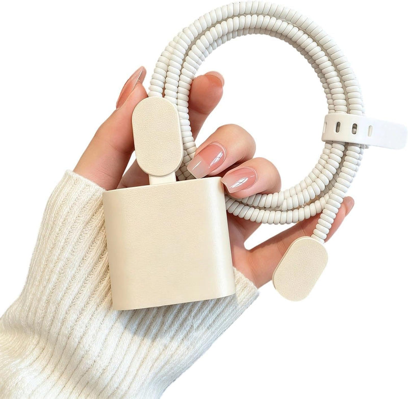 Multifunctional Chargers Protector Elegant Charging Adapter Cover Set Beige | Charging Adapter Cover Set with Integrated Cable Wrap Guard Set Phone Device Case