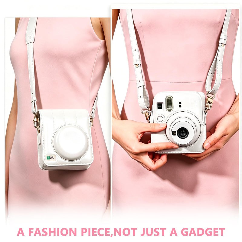 Camera Case for Fujifilm Instax Mini 13/12 Instant Camera, White | Mini 13 Camera Protective Case, Mini 13/12 Case Cover, PU Leather Bag, Pearlescent Stripes Bag, Adjustable Strap, No Camera