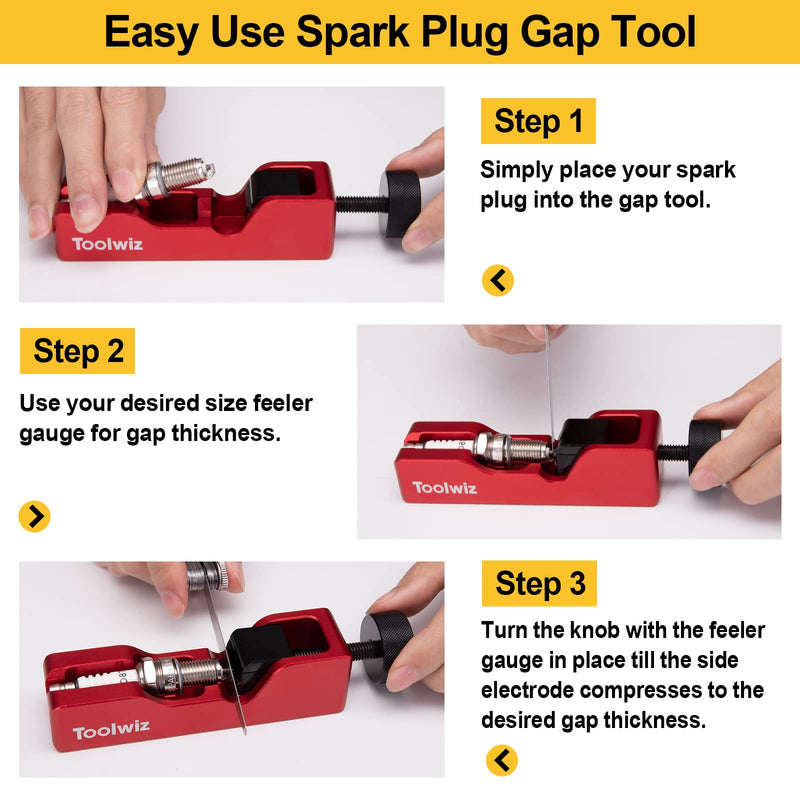 Toolwiz Spark Plug Gap Tool with 32 Blade Steel Feeler Gauge, Gapping Tool for Most 10mm 12mm 14mm 16mm Thread Spark Plugs, Red Red+Feeler Gauge
