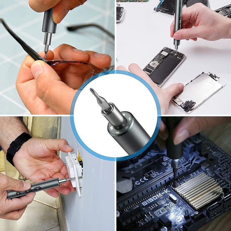 AMIR Electric Screwdriver 28-in-1 Cordless Mini Power Precision Screwdriver Set with 24 Bits, Rechargeable Repair Tool Kit for Phones Watch Laptops Silver