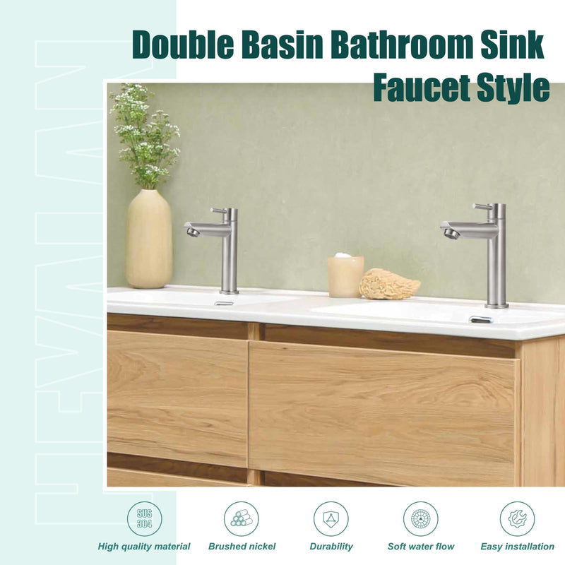Heyalan Cold Water Only Bathroom Sink Faucet Stainless Steel SUS304 Brushed Nickel Single Handle One Hole Deck Mount Lavatory Faucet (Drain Not Included) Cold Water Only - Short