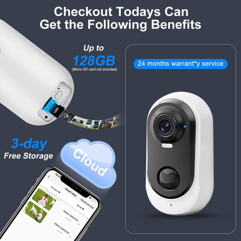 Cameras for Home Security: Battery Powered Outdoor Camera Wireless WiFi Home Surveillance with Spotlight & Siren Alarm 1080P Color Night Vision AI Motion Detection Sensor 2-Way Talk Cloud/SD White