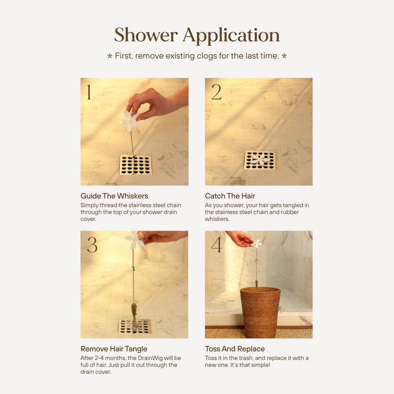 DrainWig Shower Drain Hair Catcher – Disposable Bathroom Hair Trap, Easy to Install in Shower Drain Cover, Helps Prevent Clogs – As Seen on Shark Tank – White Flower (12-Pack) 12 Count