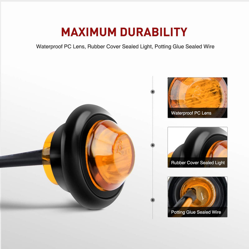 Nilight TL-03 10 PCS 3/4” Round Clearance LED Front Rear Side Indicator Bullet Marker Light for Truck RV Car Bus Trailer Van Caravan Boat (12V, Amber) 10pcs Amber