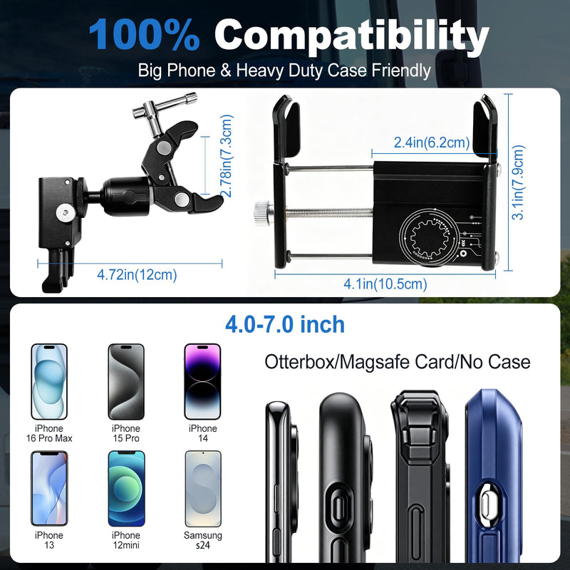 Car/Truck Phone Stand [Shockproof Metal Bracket] Universal Phone Holder, Suitable for Your Car, Truck, Pickup, Van, Excavator, Baby Stroller, Bicycle, Wheelchair