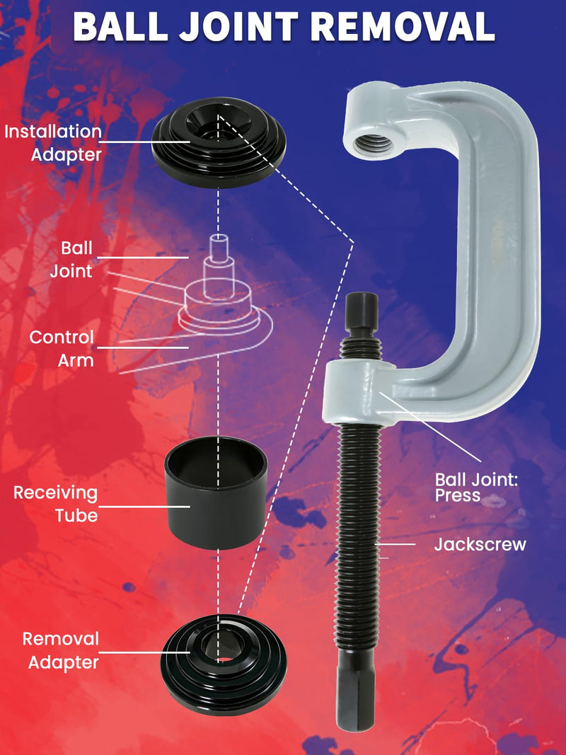 Ball Joint Press Kit 10 pcs Ball Joint Press & U Joint Removal Tool Kit with 4 * 4 Adapters, Fits for Most 2WD and 4WD Vehicles & Light Trucks