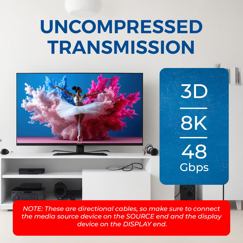 OREI 8K HDMI 2.1 Cable 100ft – AOC Active Optical Fiber HDMI Cable, 48Gbps, 8K@60Hz, 4K@120Hz, HDR10+, eARC, HDCP 2.3, EMI-Free, Gold-Plated