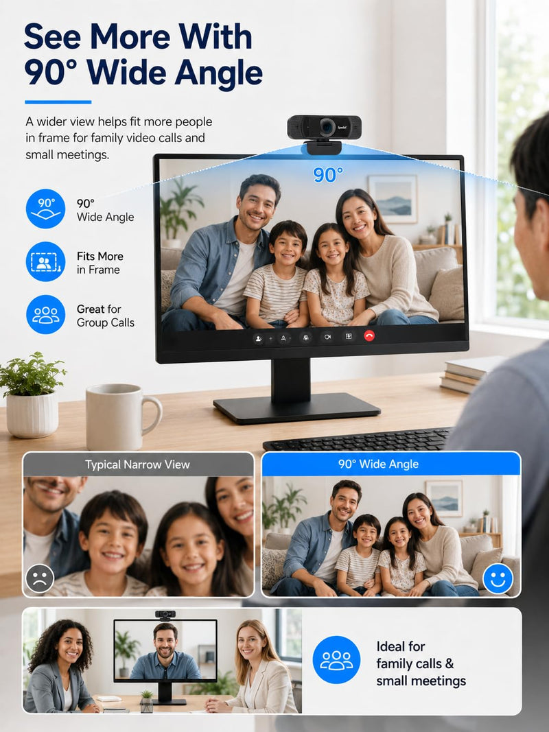 1080P Webcam with Microphone for Laptop and Desktop | Wide-angle web camera with auto light correction and plug-and-play setup for Zoom, video calls, streaming and classes.