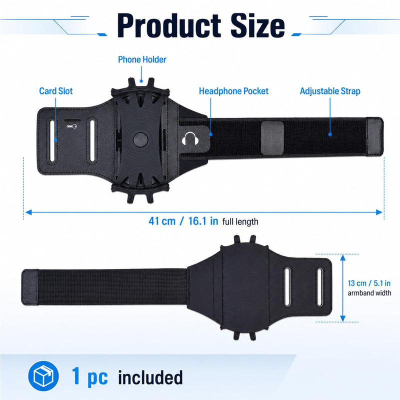 Phone Holder for Running,Armband 360°Rotatable Phone Arm Bands for Running,Phone Holder with Storage for iPhone 17 16 15 14 13 Pro Max Plus for Workout Exercising Walking Jogging