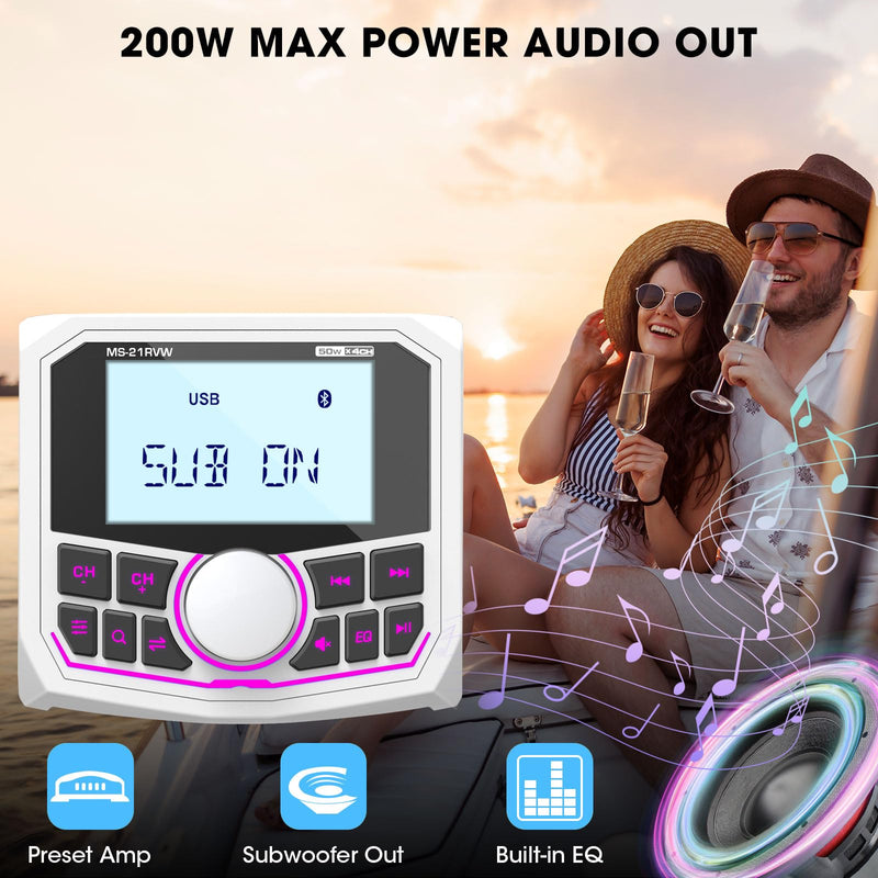 Bluetooth Boat Radio Receiver Waterproof: DOVOX Marine Gauge Stereo for Boat - 2.8 Inch LCD Display AM FM USB AUX Subwoofer for Golf Cart ATV UTV SXS Yacht White Marine MP3 Media Receiver