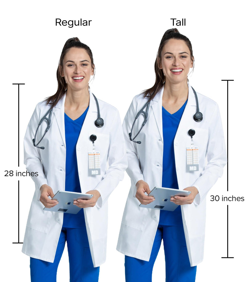 Cherokee Lab Coat Women 28" & 30" Medical Scrub Consultation Lab Coat Long Sleeve with 3 Pockets Easy Care - CK451 Standard Size 28" Medium White