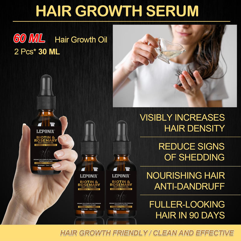 Rosemary Oil for Hair Growth, Diluted Rosemary Oil Hair Growth Serum with Derma Roller & Scalp Massager Hair Thickening Products Hair Loss Treatment for Men Women, Mens Gift Set 15 ml (Pack of 4)