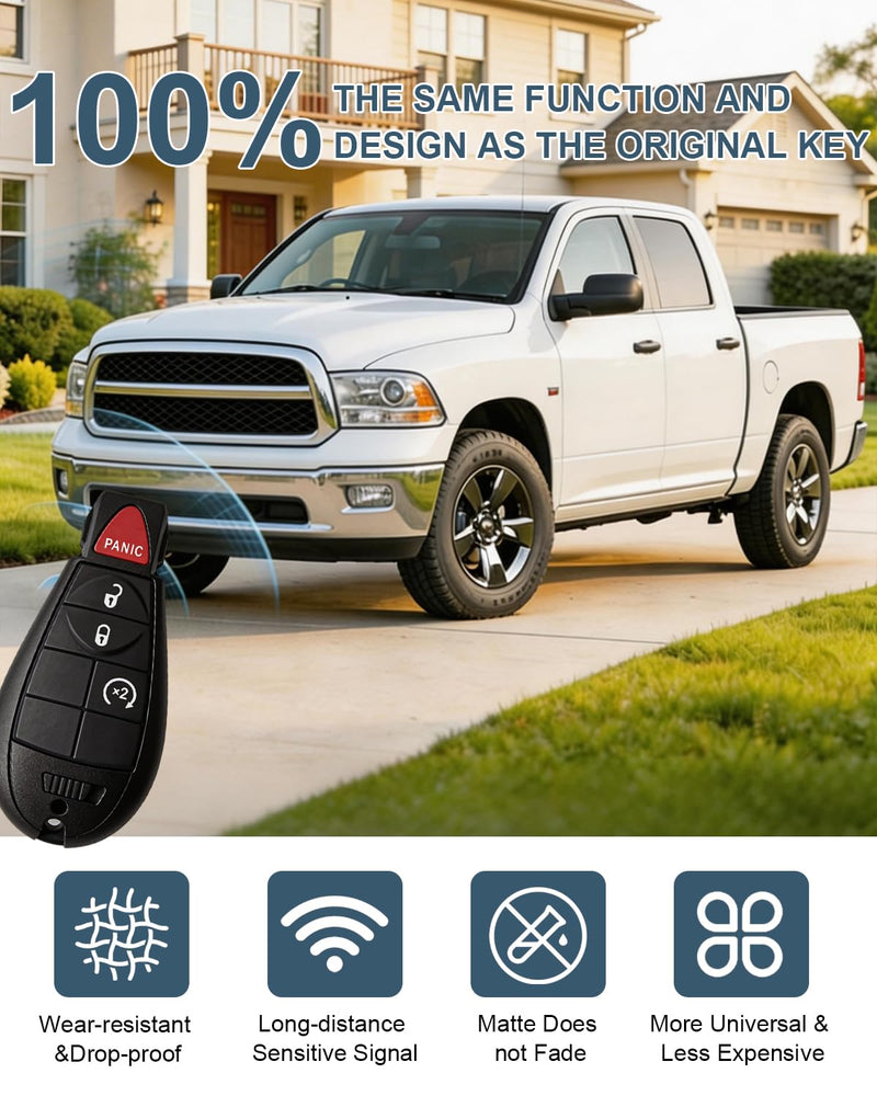 Key Fob Replacement for 2013-2021 Dodge Ram 1500/2013-2018 Dodge Ram 2500 3500 4500 5500, Keyless Entry Remote Control,FCCID GQ4-53T,4-Button Remote (Set of 2)
