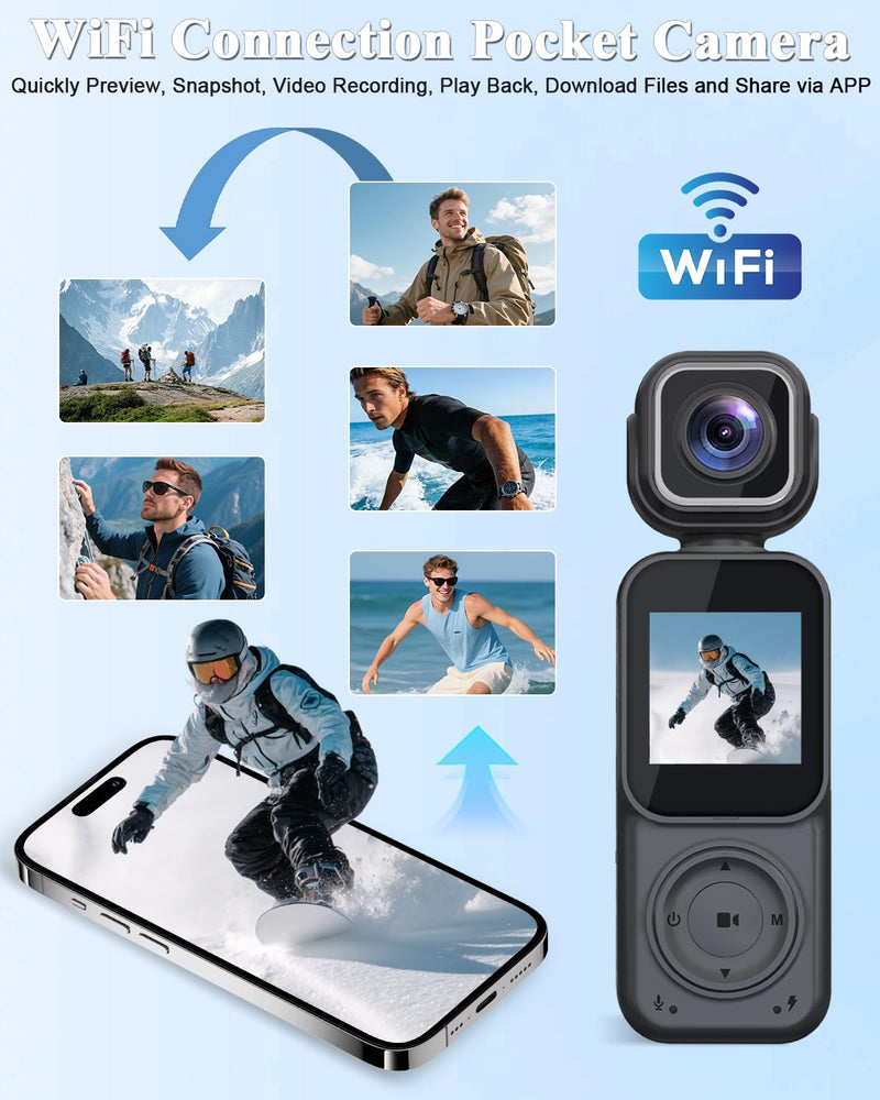 4K Vlogging Camera Pocket Action Cameras with Dual-Lens Mini Body Cam | Audio & Video Recording POV Handheld Camera wtih 32GB Card for Travel, Blogging, Daily Recording
