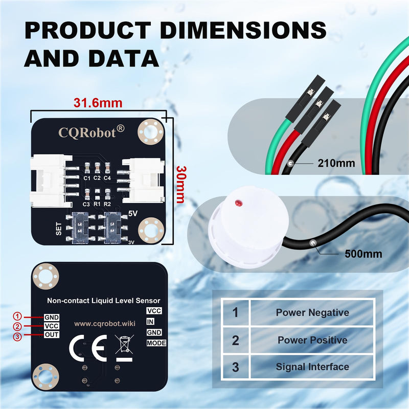 CQRobot Non-Contact Water/Liquid Level Sensor Compatible with Arduino, Raspberry Pi and Other Motherboards. for Industrial Production, Aquarium, Chemical Solution, Agriculture, Gardening, etc. Non-Contact Type-1