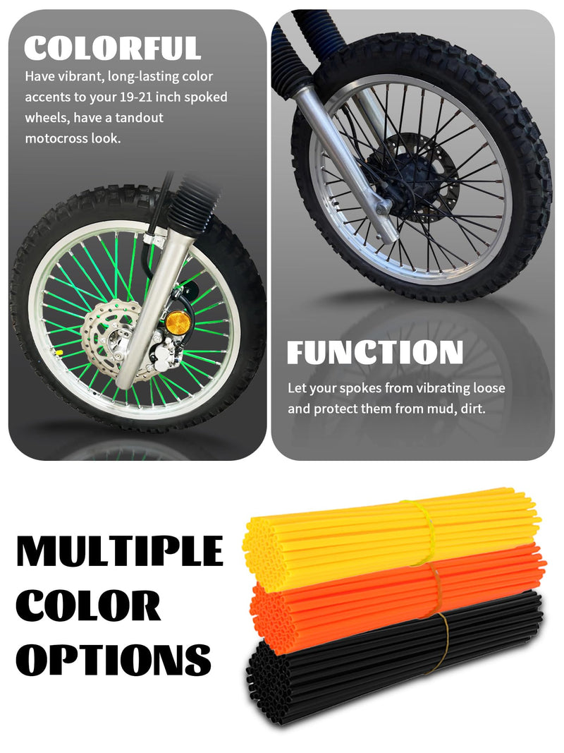 JFG RACING Bike Spoke Covers,Universal 72Pcs Dirt Bike Spoke Skins Wheel Wraps for 8"-21" Rims for Dirt Pit Bike Motorcycle Bicycle Wheelchair Decoration - Black