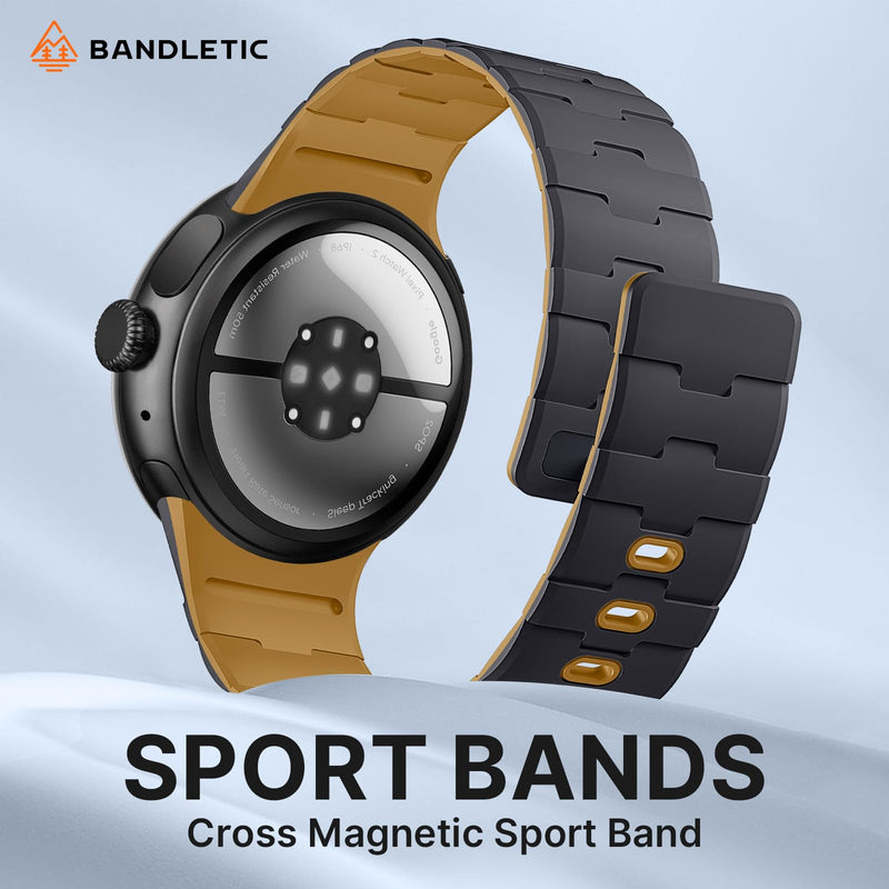 Bandletic Magnetic Silicone Band Compatible with Google Pixel Watch 4-1 | N54 Magnet Plus Pin Tuck, Stays on Arm During Hard Runs, Fits Pixel Watch 4/3 45mm, for Gym, Office or Date Night, Men Women Anthracite Gray/Ochre 45mm for Pixel Watch 4/3