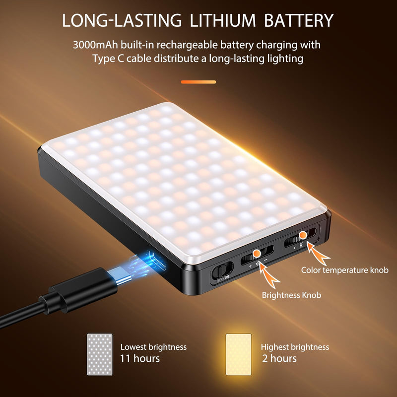 120 LED Video Light, Portable USB Photo Light Dimmable 2500-9000K CRI 95+ 5000mAh Battery with Tripod and Clip, Photo Lamp for Phone/iPad/Laptop/Camera ST120