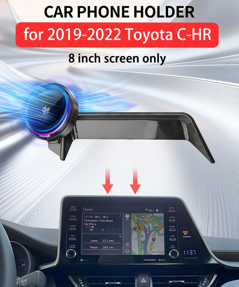 25W Car Mount Charger for Toyota C-HR 2019-2022 8-Inch Screen | 2019-2022 Toyota C-HR Qi2.2 25W MagSafe Fast Charging Cell Phone Holder Accessories,with Cooling Fan＆54W Fast Adapter