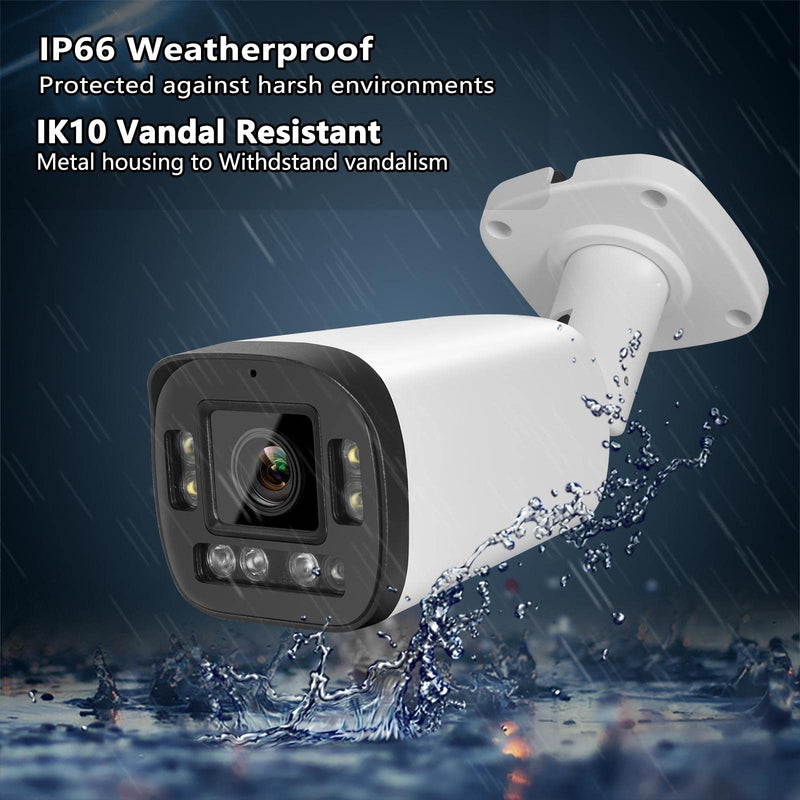 VIKYLILN 5MP Full Color PoE IP Varifocal Bullet Camera Outdoor,5xOptical Zoom IP Camera 2.7~13.5mm Motorized Lens,Smart Dual Light, 2- Way Audio,SD256GB,AI Human/Vehicle Detection White PG2056IRC-ZS