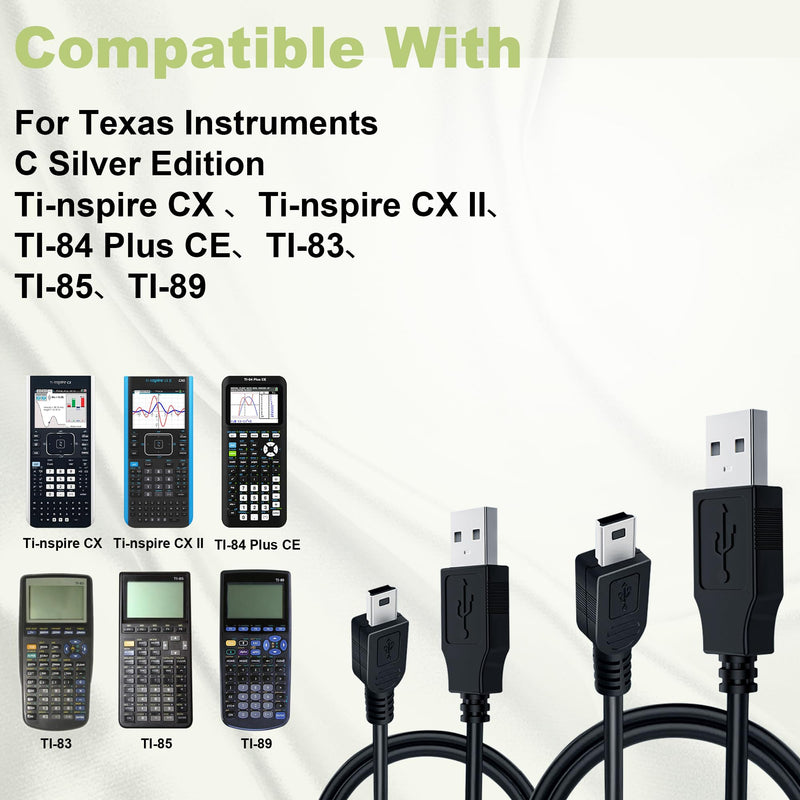 2-Pack TI-84 Plus CE Calculator Charger: TI-84 Charging Cable TI84 Cord | for Texas Instruments Ti 84 Nspire Graphing Calculator C Silver Edition Ti-nspire CX CAS II TI-83 TI-85 TI-89 Data Cable