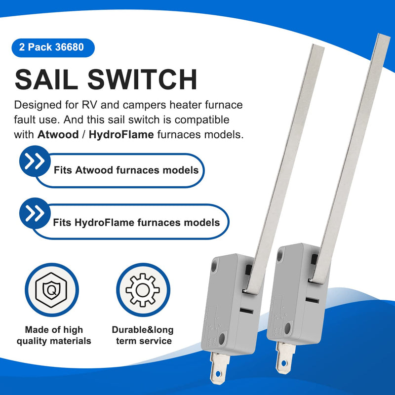 36680 Sail Switch Replacement for Atwood Hydro Flame RV Camper Furnace Models 36133 31377 1522 2-Stage 2-Pack