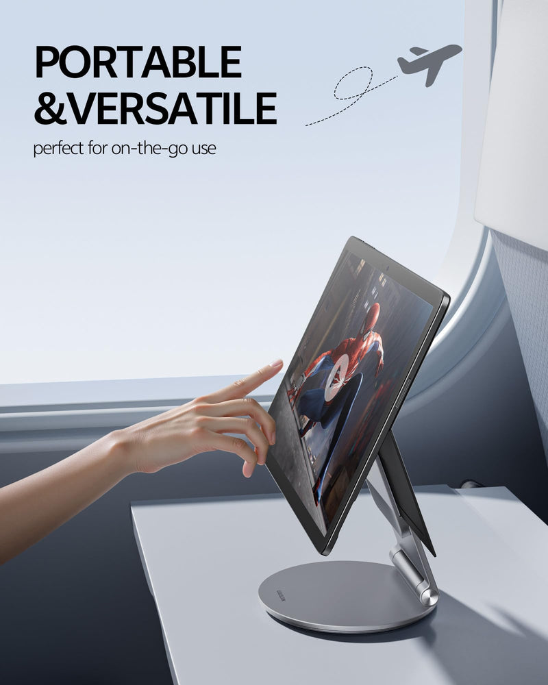 LULULOOK Stand for Surface Pro/Go - Aluminum Alloy 360° Swivel Base, Foldable Tablet Holder/Riser for Microsoft Surface Pro 7–11 & Go 2–4 | Portable Office Desk Accessories, Gray