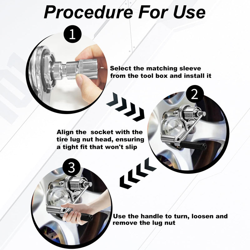 Torque Multiplier Wrench 1:16, Heavy Duty Lug Nut Remover Tool Set with 17mm 19mm 21mm Sockets, 1/2" Drive Labor Saving Tire Removal Tool for Tire Repair